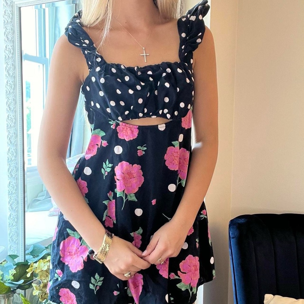 Black Polka Dot and Floral Dress
